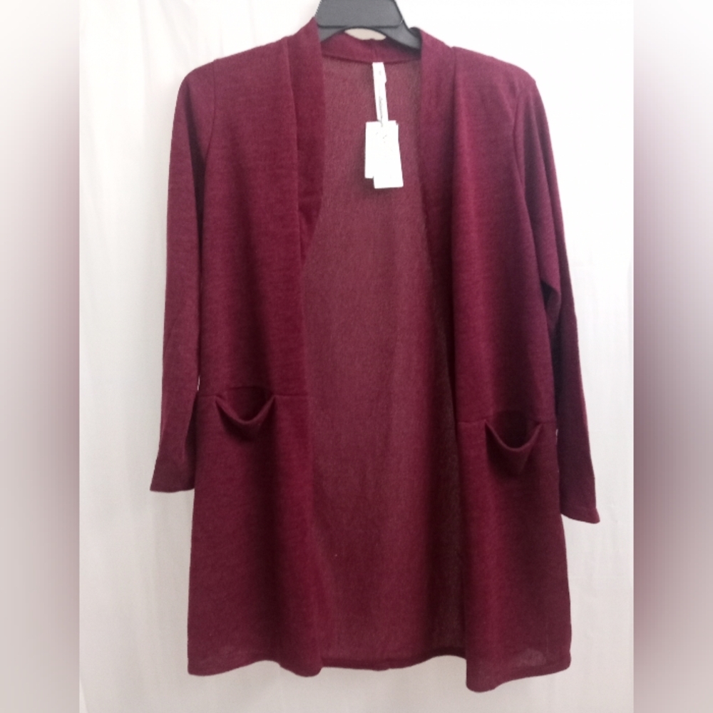 NY Collection Long Sleeves 2 Slip Pocket Burgundy Cardigan/Sweater- Size: PLP